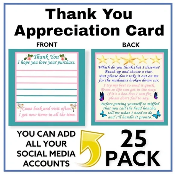 25 3x3 Thank You / Appreciation Card ADD ON DEAL PRICE IS FIRM - Picture 2 of 4